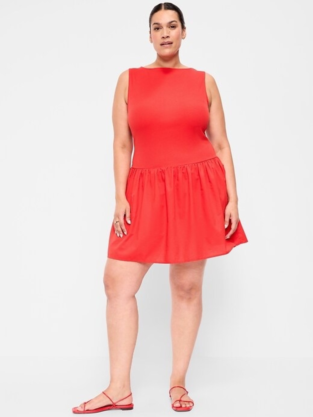 NWT Old Navy Mixed Media Red Sleeveless Drop-Waist Tank Dress XL Tall